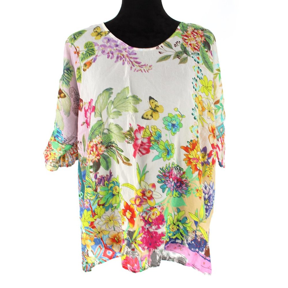 XL Johnny Was Sheer Cupra Rayon Floral Butterfly Top